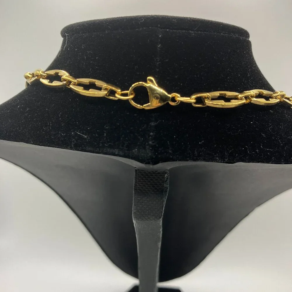 Real 18K Gold Plated over Stainless Steel Oval Link Hollow Cross VARIOUS Lengths